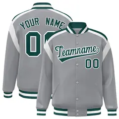 Gray Color Block Varsity Full-Snap Letterman Jacket