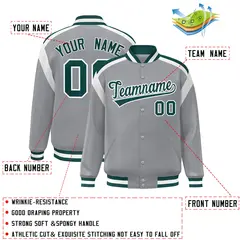 Gray Color Block Varsity Full-Snap Letterman Jacket 2
