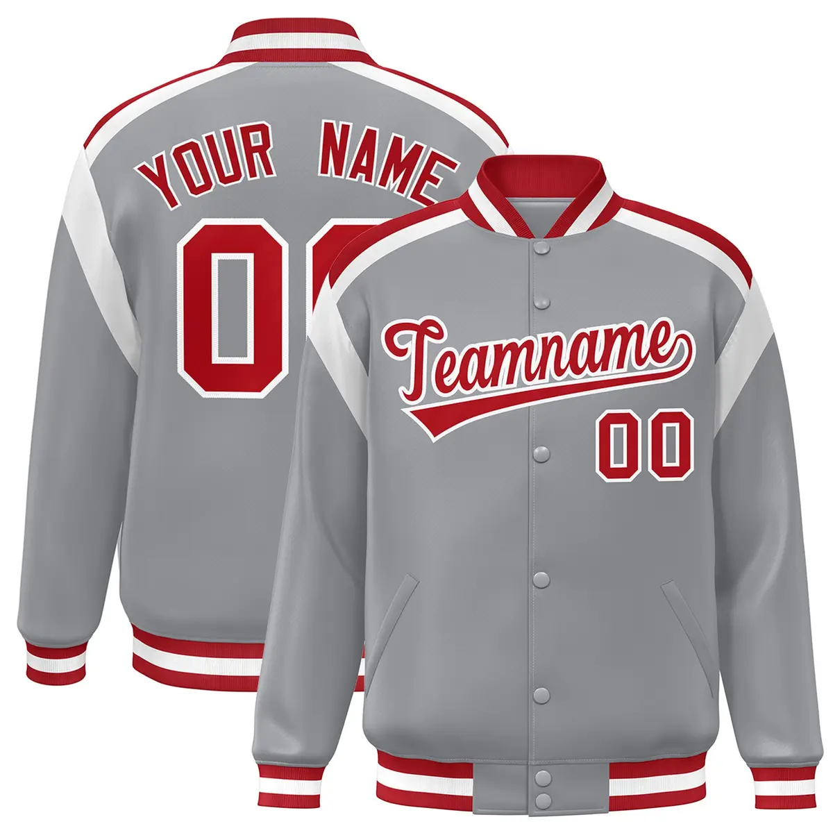 Gray Color Block Varsity Full-Snap Letterman Jacket