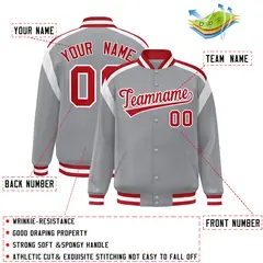 Gray Color Block Varsity Full-Snap Letterman Jacket 2