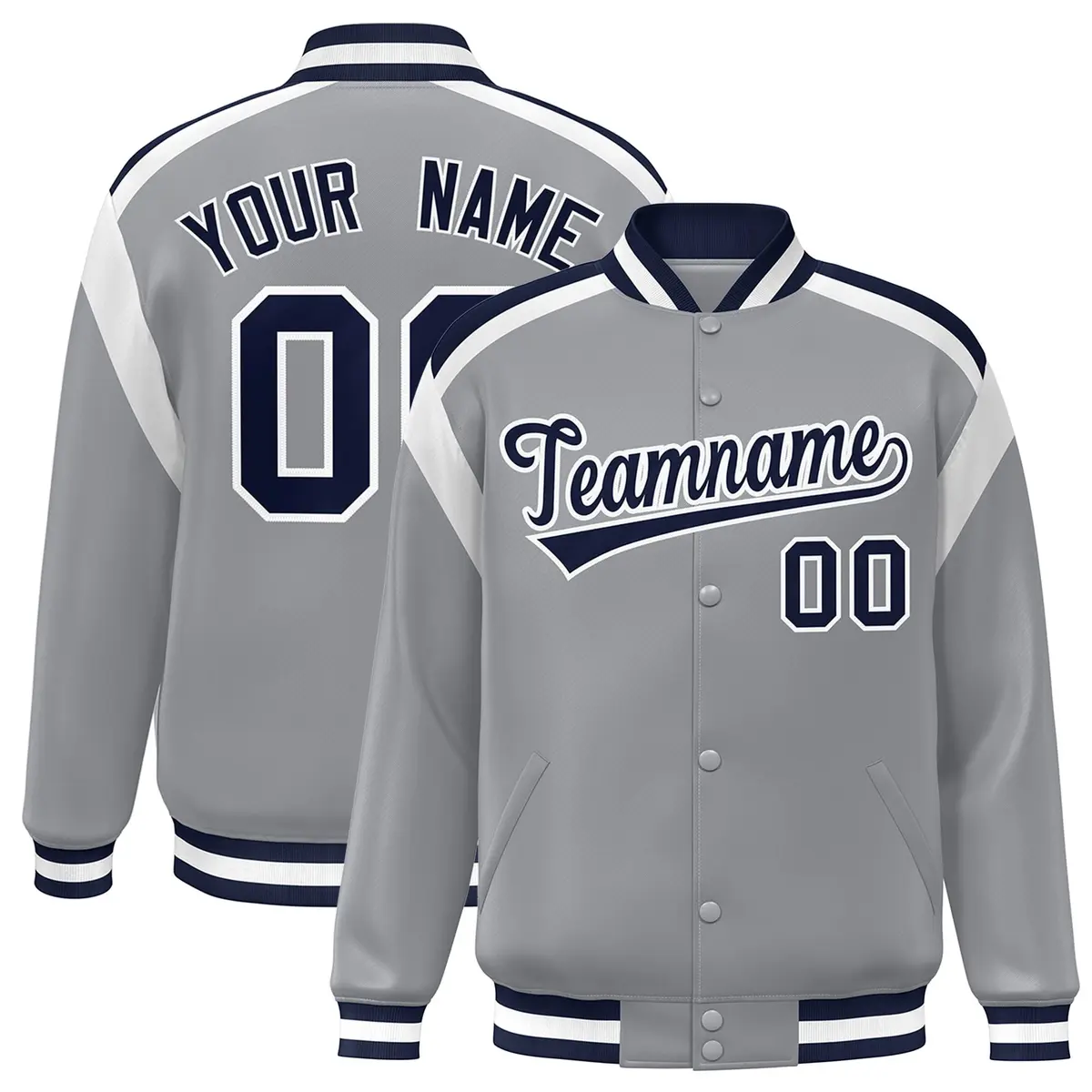 Gray Color Block Varsity Full-Snap Letterman Jacket