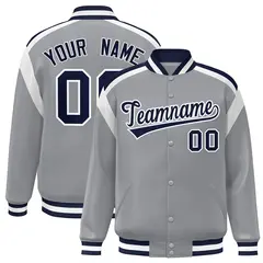 Gray Color Block Varsity Full-Snap Letterman Jacket