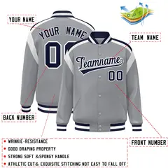 Gray Color Block Varsity Full-Snap Letterman Jacket 2
