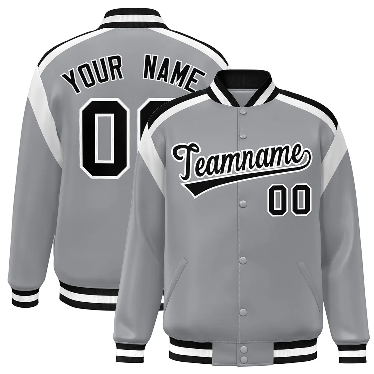 Gray Color Block Varsity Full-Snap Letterman Jacket