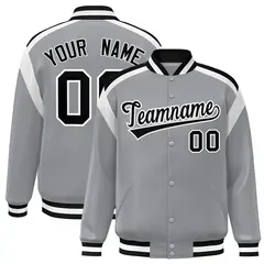 Gray Color Block Varsity Full-Snap Letterman Jacket