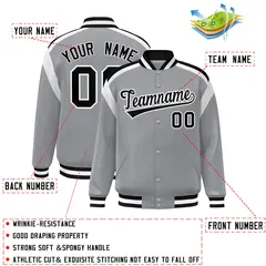 Gray Color Block Varsity Full-Snap Letterman Jacket 2