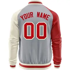 Gray Cream-Red Varsity Full-Zip Raglan Letterman Baseball Jacket 6