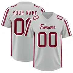 Gray Crimson and White Side Stripe Football Jersey 1