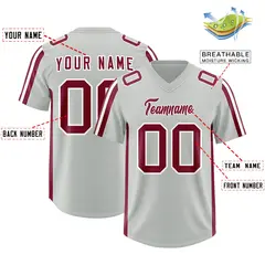 Gray Crimson and White Side Stripe Football Jersey 2