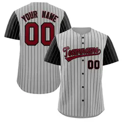 Gray Crimson-Black Stripe Raglan Sleeves Baseball Jersey 1