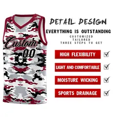Gray Crimson-Black-White Camo Basketball Jersey 2