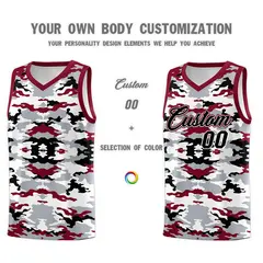 Gray Crimson-Black-White Camo Basketball Jersey 3