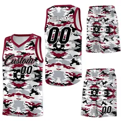 Gray Crimson-Black-White Camo Basketball Jersey 6