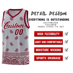 Gray Crimson Cashew Pattern Sports Basketball Jersey 2