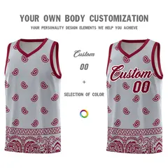 Gray Crimson Cashew Pattern Sports Basketball Jersey 3