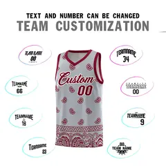 Gray Crimson Cashew Pattern Sports Basketball Jersey 4