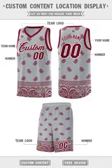 Gray Crimson Cashew Pattern Sports Basketball Jersey 5