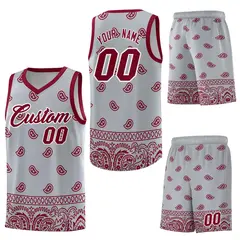 Gray Crimson Cashew Pattern Sports Basketball Jersey 6