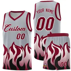 Gray Crimson Flame Hem Fashion Sports Basketball Jersey 1