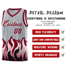 Gray Crimson Flame Hem Fashion Sports Basketball Jersey 2