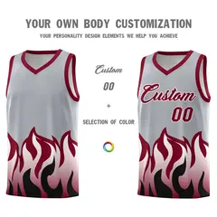 Gray Crimson Flame Hem Fashion Sports Basketball Jersey 3
