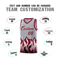 Gray Crimson Flame Hem Fashion Sports Basketball Jersey 4