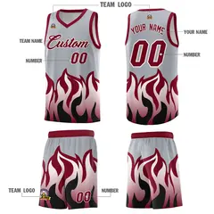 Gray Crimson Flame Hem Fashion Sports Basketball Jersey 5