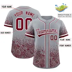 Gray Crimson Floral Gradient Full Button Baseball Jersey 2