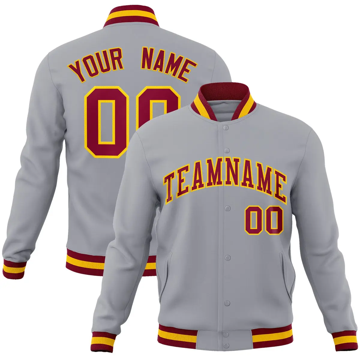 Gray Crimson-Gold Classic Varsity Full-Snap Letterman Jacket