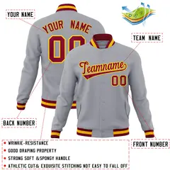 Gray Crimson-Gold Classic Varsity Full-Snap Letterman Jacket 4