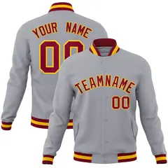 Gray Crimson-Gold Classic Varsity Full-Snap Letterman Jacket 1