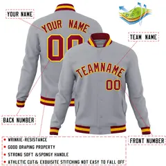 Gray Crimson-Gold Classic Varsity Full-Snap Letterman Jacket 4