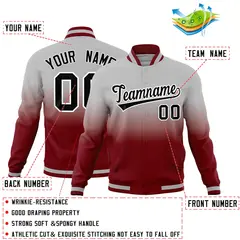 Gray Crimson Gradient Full-Snap Fashion Letterman Jacket 2