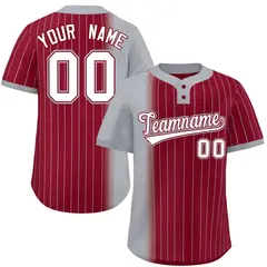 Gray Crimson Gradient Stripe Two-Button Softball Jersey