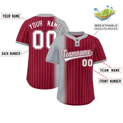 Gray Crimson Gradient Stripe Two-Button Softball Jersey 2