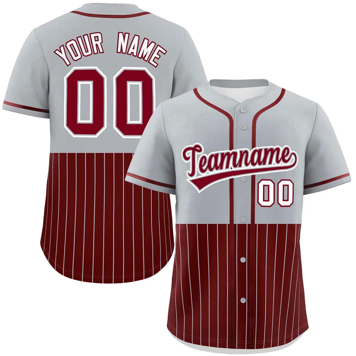 Gray Crimson Half Stripe Authentic Baseball Jersey