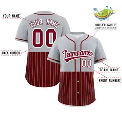 Gray Crimson Half Stripe Authentic Baseball Jersey 2