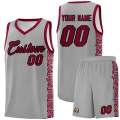 Gray Crimson Indians Pattern Basketball Uniform Jersey 1