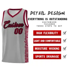 Gray Crimson Indians Pattern Basketball Uniform Jersey 2
