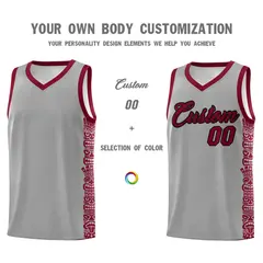 Gray Crimson Indians Pattern Basketball Uniform Jersey 3