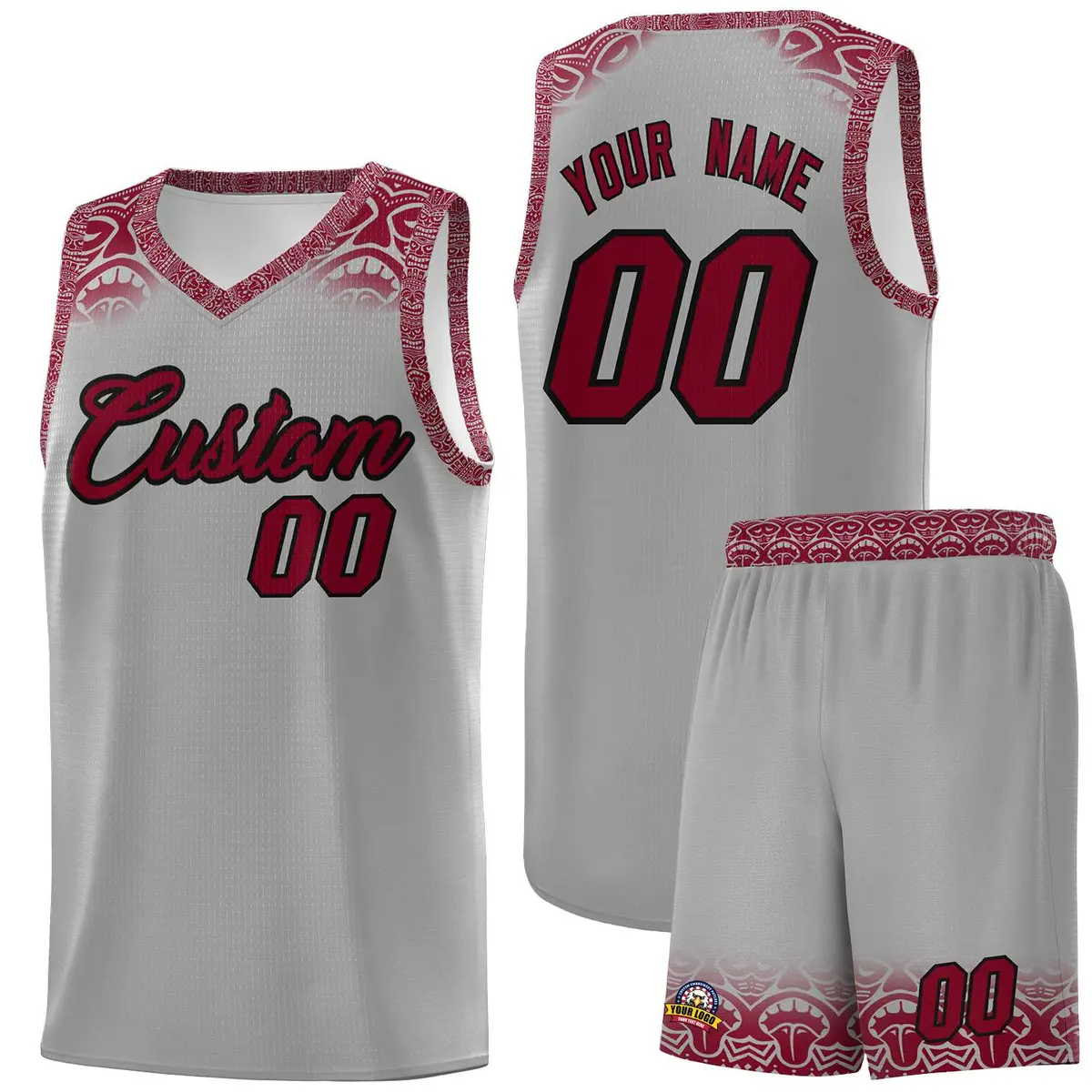 Gray Crimson Indians Print Basketball Jersey