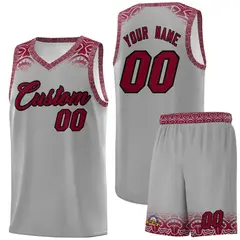 Gray Crimson Indians Print Basketball Jersey