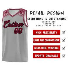 Gray Crimson Indians Print Basketball Jersey 2