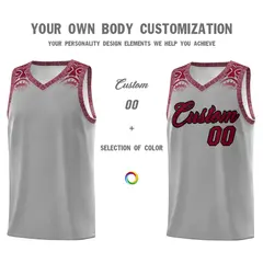 Gray Crimson Indians Print Basketball Jersey 3