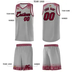 Gray Crimson Indians Print Basketball Jersey 5