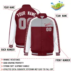 Gray Crimson K-Ribbon Raglan Color Block Full-Snap Letterman Jacket 2