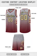 Gray Crimson-Khaki Flame Gradient Basketball Jersey 2