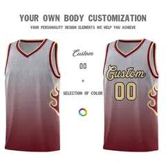 Gray Crimson-Khaki Flame Gradient Basketball Jersey 3