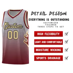 Gray Crimson-Khaki Flame Gradient Basketball Jersey 5