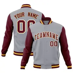 Gray Crimson-Khaki Raglan Varsity Full-Snap Letterman Jacket 1